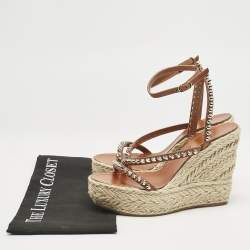 Christian Louboutin Brown Leather Mafaldina Espadrille Wedge Sandals Size 38