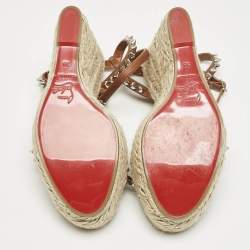 Christian Louboutin Brown Leather Mafaldina Espadrille Wedge Sandals Size 38