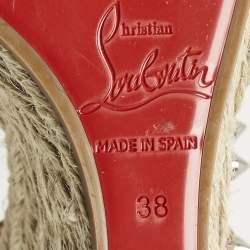 Christian Louboutin Brown Leather Mafaldina Espadrille Wedge Sandals Size 38