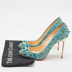 Pre Owned Christian Louboutin Multicolor Crystals and Suede Tibur Pumps Size 38              