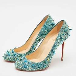 Pre Owned Christian Louboutin Multicolor Crystals and Suede Tibur Pumps Size 38              
