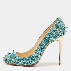 Pre Owned Christian Louboutin Multicolor Crystals and Suede Tibur Pumps Size 38              