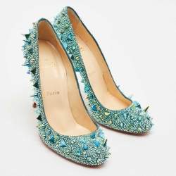 Pre Owned Christian Louboutin Multicolor Crystals and Suede Tibur Pumps Size 38              