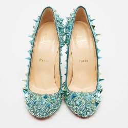 Pre Owned Christian Louboutin Multicolor Crystals and Suede Tibur Pumps Size 38              