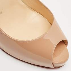 Christian Louboutin Beige Patent Leather Very Prive Peep Toe Pumps Size 39