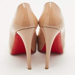 Christian Louboutin Beige Patent Leather Very Prive Peep Toe Pumps Size 39