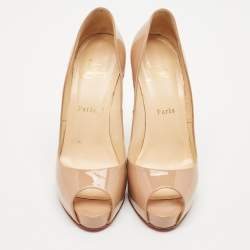 Christian Louboutin Beige Patent Leather Very Prive Peep Toe Pumps Size 39