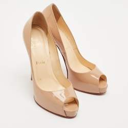 Christian Louboutin Beige Patent Leather Very Prive Peep Toe Pumps Size 39