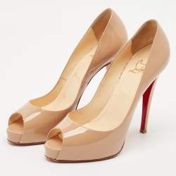 Christian Louboutin Beige Patent Leather Very Prive Peep Toe Pumps Size 39