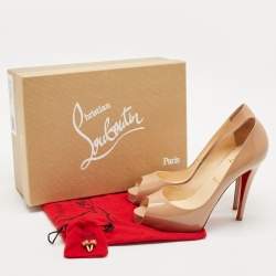 Christian Louboutin Beige Patent Leather Very Prive Peep Toe Pumps Size 39
