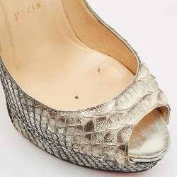Christian Louboutin Metallic/Silver Python Leather Lady Peep Toe Platform Pumps Size 38.5