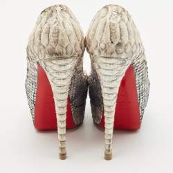 Christian Louboutin Metallic/Silver Python Leather Lady Peep Toe Platform Pumps Size 38.5