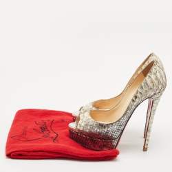 Christian Louboutin Metallic/Silver Python Leather Lady Peep Toe Platform Pumps Size 38.5