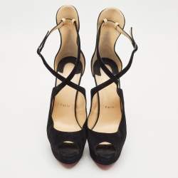 Christian Louboutin Black Suede Marlenalta Platform Sandals Size 41
