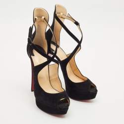 Christian Louboutin Black Suede Marlenalta Platform Sandals Size 41