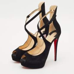 Christian Louboutin Black Suede Marlenalta Platform Sandals Size 41