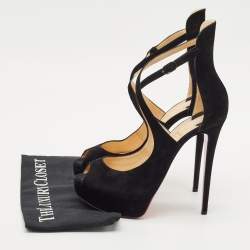 Christian Louboutin Black Suede Marlenalta Platform Sandals Size 41