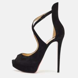 Christian Louboutin Black Suede Marlenalta Platform Sandals Size 41