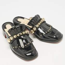 Christian Louboutin Black Patent Leather Octavian Mules Sandals Size 38