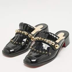 Christian Louboutin Black Patent Leather Octavian Mules Sandals Size 38