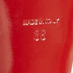 Pre Owned Christian Louboutin Beige/Gold Leather and Patent Leather Torsatoe Peep Toe Pumps Size 38