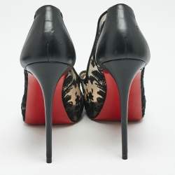 Christian Louboutin Black Lace and Leather Very Lace Peep Toe Pumps Size 37