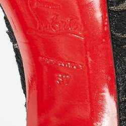Christian Louboutin Black Lace and Leather Very Lace Peep Toe Pumps Size 37