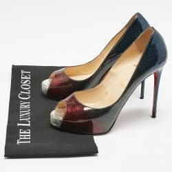 Christian Louboutin Ombre Blue/Red Glitter Patent Leather New Very Prive Pumps Size 37.5