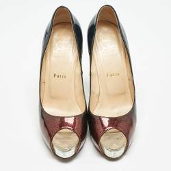 Christian Louboutin Ombre Blue/Red Glitter Patent Leather New Very Prive Pumps Size 37.5