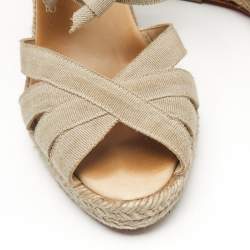 Pre Owned Christian Louboutin Beige Fabric Delfin Espadrille Wedge Sandals Size 39