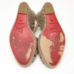 Pre Owned Christian Louboutin Beige Fabric Delfin Espadrille Wedge Sandals Size 39