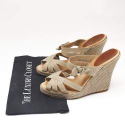 Pre Owned Christian Louboutin Beige Fabric Delfin Espadrille Wedge Sandals Size 39