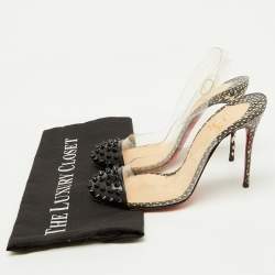 Christian Louboutin Black Patent Leather and PVC Epoca Slingback Pumps Size 37.5