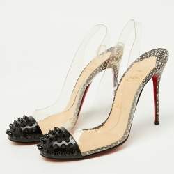 Christian Louboutin Black Patent Leather and PVC Epoca Slingback Pumps Size 37.5