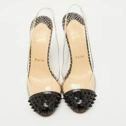 Christian Louboutin Black Patent Leather and PVC Epoca Slingback Pumps Size 37.5