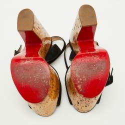 Christian Louboutin Black Suede Super Dombasle Platform Cork Wedge Ankle Strap Sandals Size 36