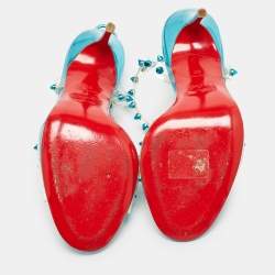 Christian Louboutin Turquoise Spiked PVC J-Lissimo T Strap Sandals Size 37