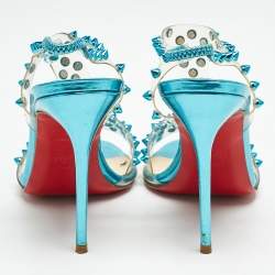 Christian Louboutin Turquoise Spiked PVC J-Lissimo T Strap Sandals Size 37