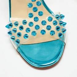 Christian Louboutin Turquoise Spiked PVC J-Lissimo T Strap Sandals Size 37