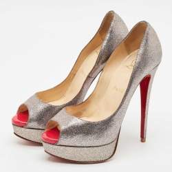 Pre Owned Christian Louboutin Multicolor Glitter Very Prive Peep Toe Pumps Size 37.5