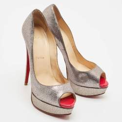 Pre Owned Christian Louboutin Multicolor Glitter Very Prive Peep Toe Pumps Size 37.5