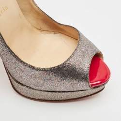 Pre Owned Christian Louboutin Multicolor Glitter Very Prive Peep Toe Pumps Size 37.5