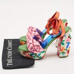 Christian Louboutin Multicolor Leather Floral Embellished Platform Ankle Strap Sandals Size 39.5