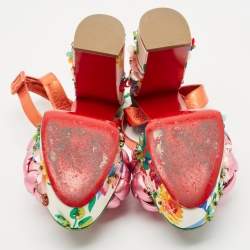 Christian Louboutin Multicolor Leather Floral Embellished Platform Ankle Strap Sandals Size 39.5
