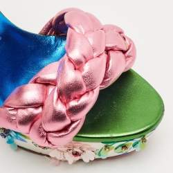 Christian Louboutin Multicolor Leather Floral Embellished Platform Ankle Strap Sandals Size 39.5