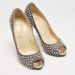 Christian Louboutin Multicolor Metallic Lurex Fabric Yolanda Spikes Peep Toe Pumps Size 38.5