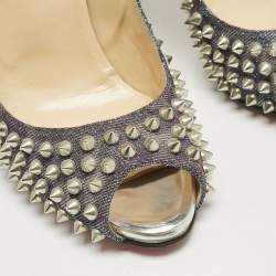 Christian Louboutin Multicolor Metallic Lurex Fabric Yolanda Spikes Peep Toe Pumps Size 38.5