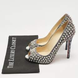 Christian Louboutin Multicolor Metallic Lurex Fabric Yolanda Spikes Peep Toe Pumps Size 38.5