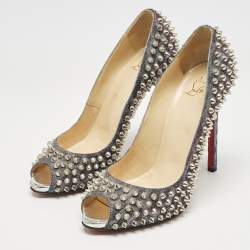 Christian Louboutin Multicolor Metallic Lurex Fabric Yolanda Spikes Peep Toe Pumps Size 38.5
