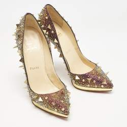 Pre Owned Christian Louboutin Multicolor Metallic Leather Pigalle Plato Strass Potpourri Pumps Size 36.5